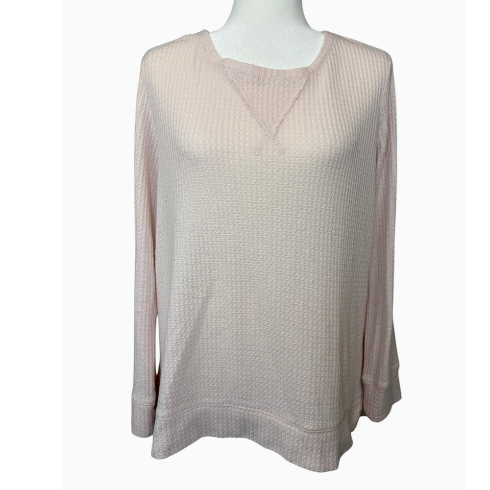 GreenTea Women's L Blush Pink Waffle Knit Long Sleeve Top Casual Lightweight